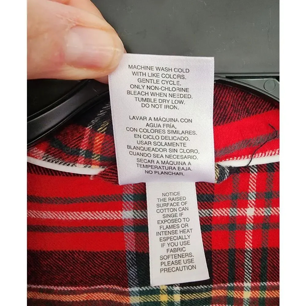 Lands' End Womens XLarge 100% Cotton Flannel Red Plaid Pajama Set Pockets